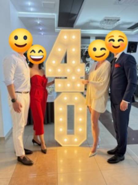 Cyfry 40 na urodziny, rocznicę, jubileusz, dekoracja swietlna na wynajem.