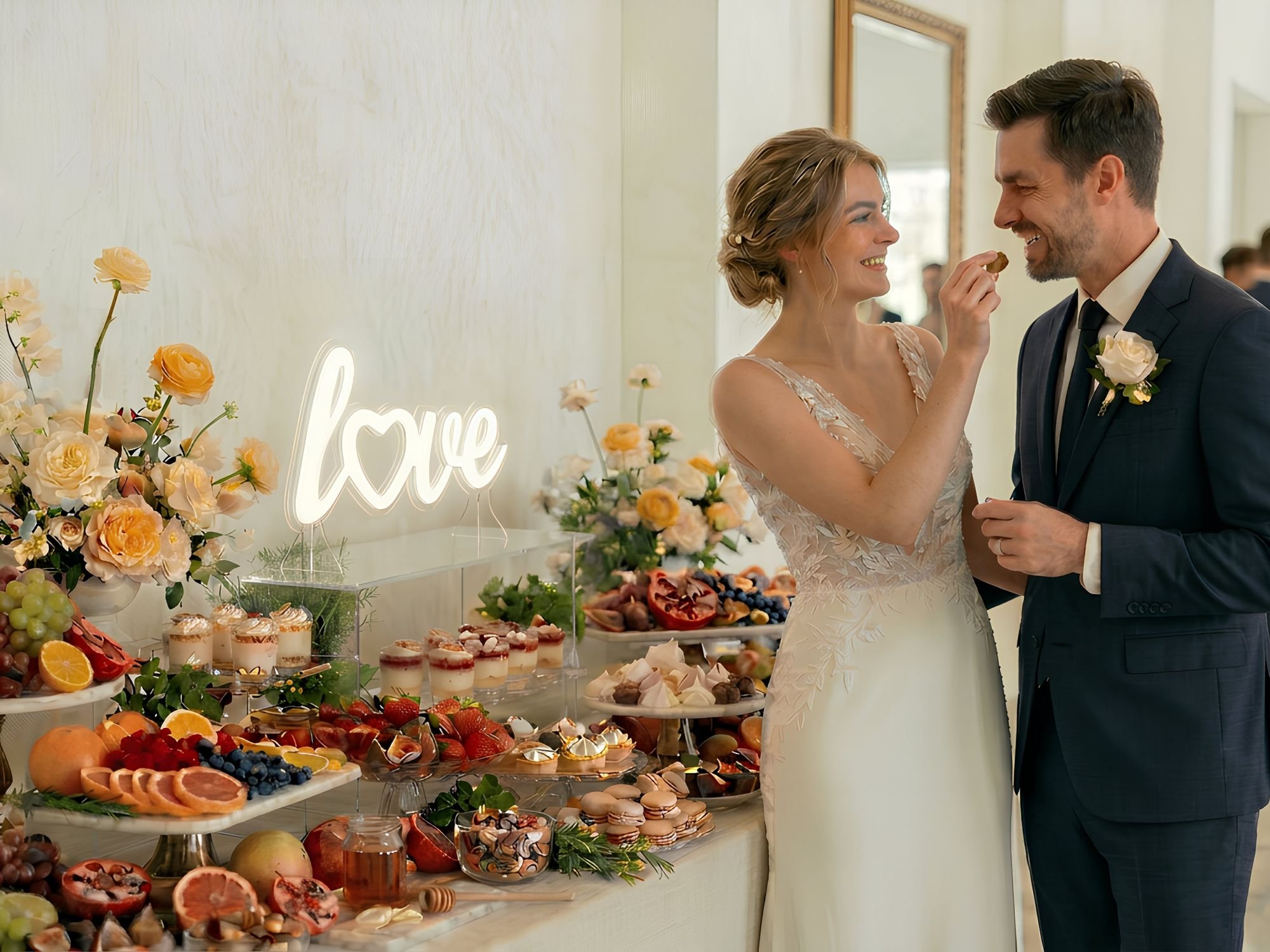 Pyszne dekoracje weselne, neon led napis love, wypozyczalnia dekoracji