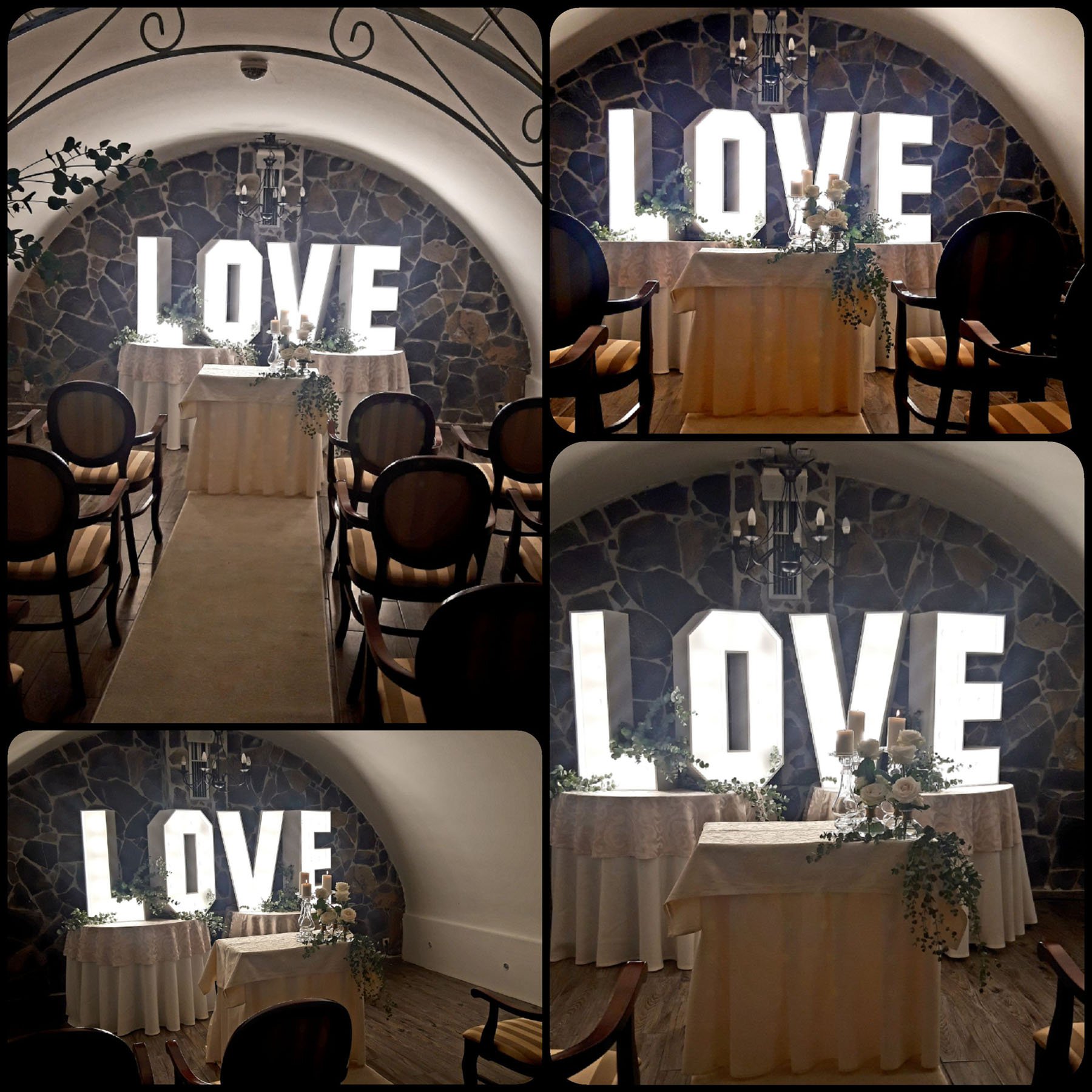 Świecące litery LOVE z żarówkami, idealne na ślub Humanistyczny