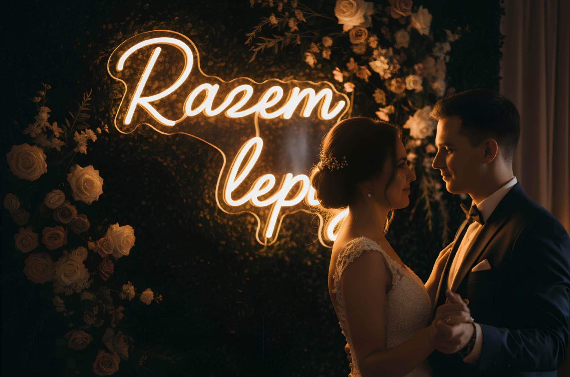 Neon Razem lepiej dekoracje ślubne neon na wesele neon na wynajem wypożyczalnia neon&oacute;w LED