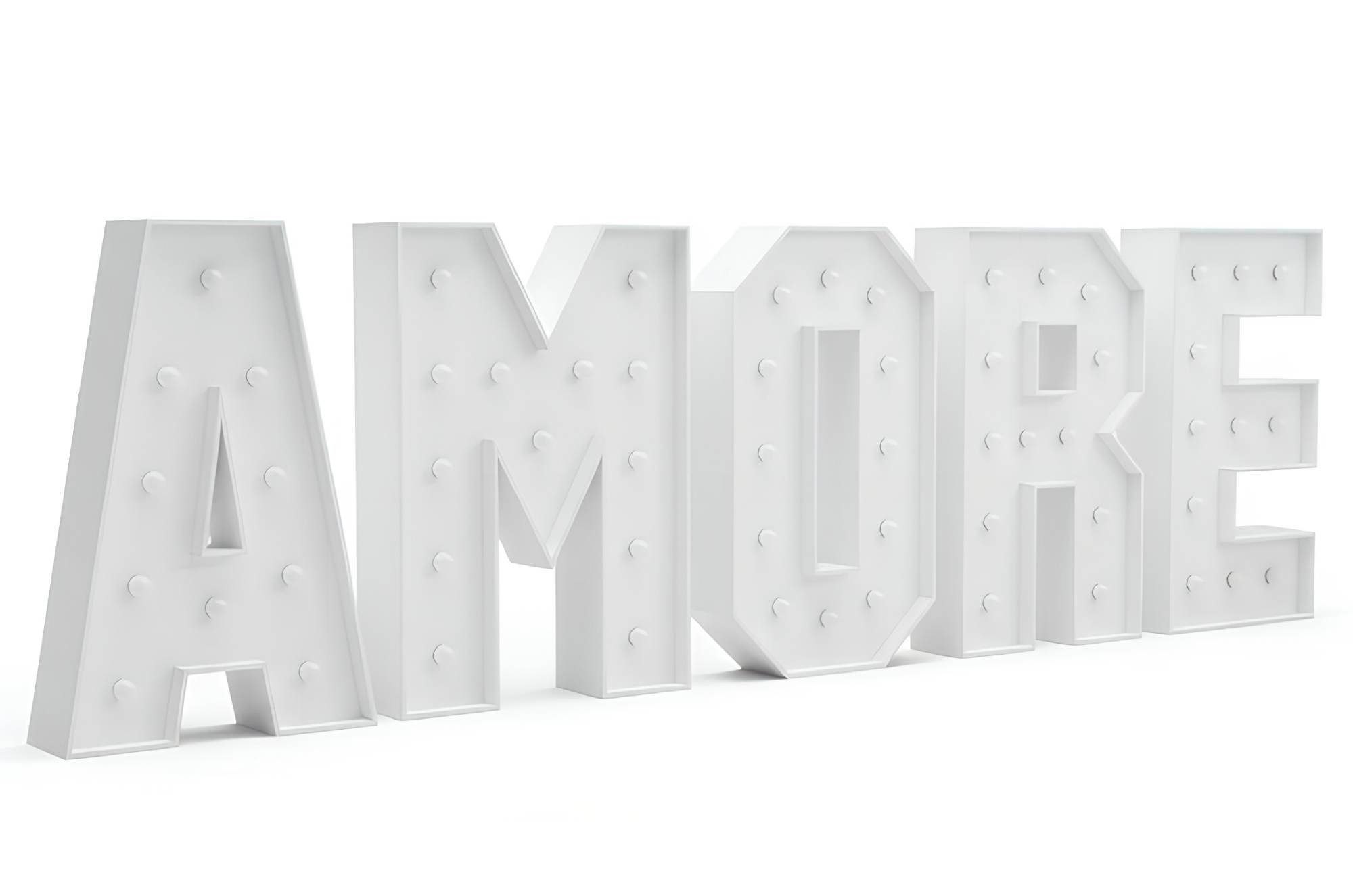 Napis AMORE 100 cm, żar&oacute;wkowe litery na wynajem, zdjęcie studyjne; dekoracje ślubne i zaręczynowe