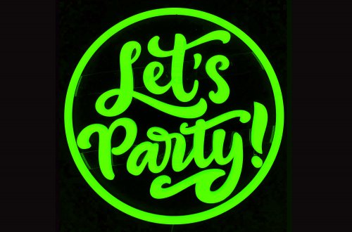 Swiecąca dekoracja na gorące imprezy Let's Party, neon LED na wynajem