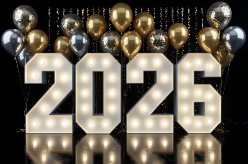 Dekoracja na sylwestra 2026, karnawał, świecące cyfry, Nowy Rok